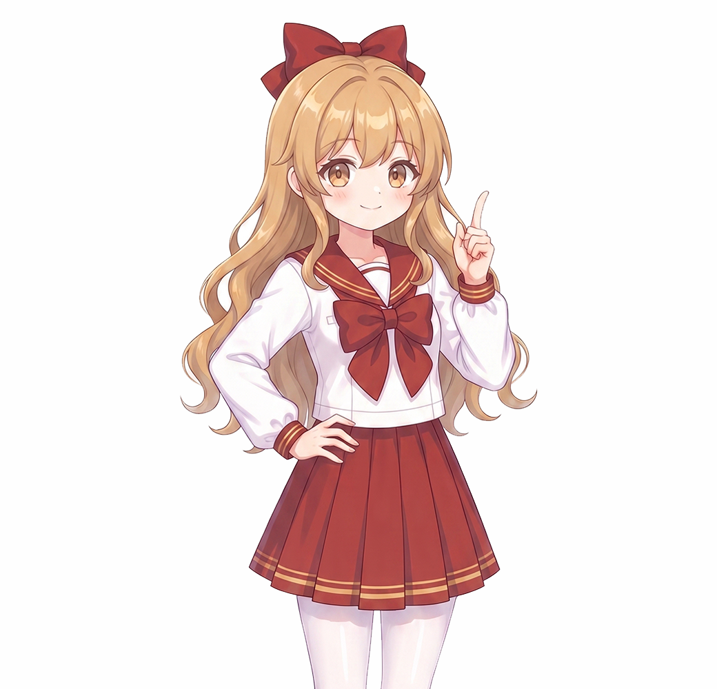 Rose,浅金棕长发、红色蝴蝶结与红白水手服的少女